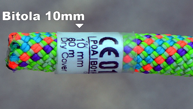 A bitola (espessura) da corda é indicada em milímetros
